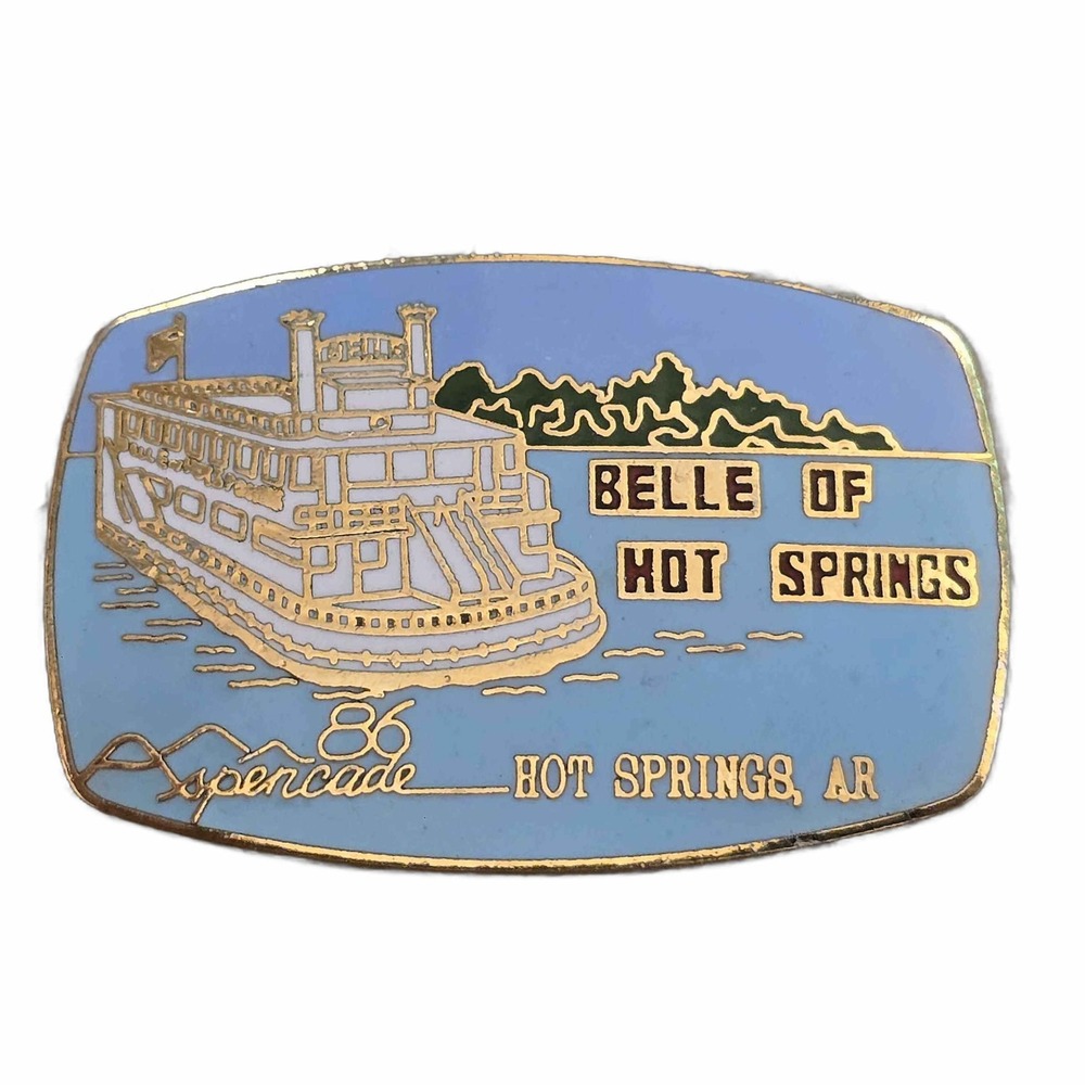 Vintage Aspencade 86 Belle of Hot Springs Riverboat Lapel Bag Vest Hat Pin J20